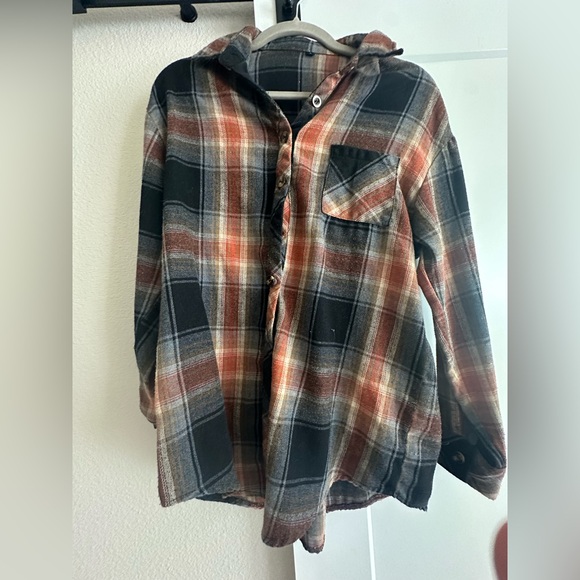 Plaid Button-Front Flannel Shirt - Black & Brown - Picture 2 of 3